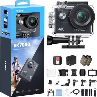 AKASO EK7000 4K30FPS 20MP WiFi Action Camera with EIS Ultra HD 131FT Waterproof Underwater Camera Remote Control 4X Zoom Support External Microphone Black