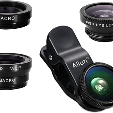 Ailun Phone Lens, 3 in 1 Clip on Fish Eye Lens+Wide Angle+Macro Lens | 180 Degree Fish Eye Lens, 0.65X Wide Angle, 10X Macro Lens, Universal HD Camera Lens kit, For Mobile Phone & Smartphone